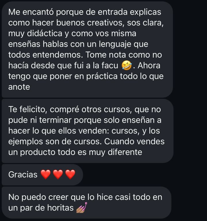 Mensaje de Jimena por Instagram contando qué le pareció el curso
